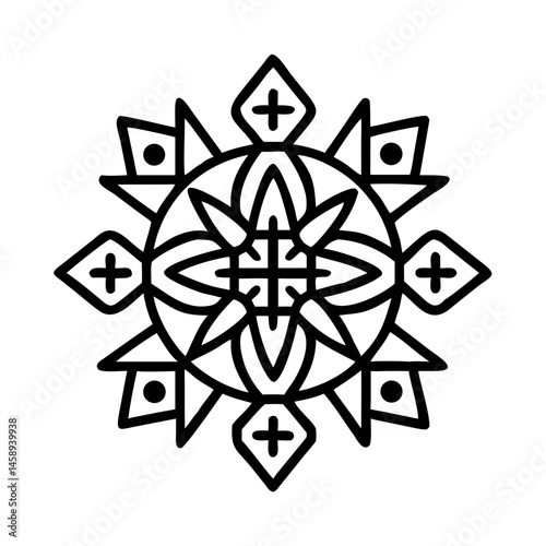 Star Cross Mandala Icon Representing Mixed Symbolism and Spiritual Design