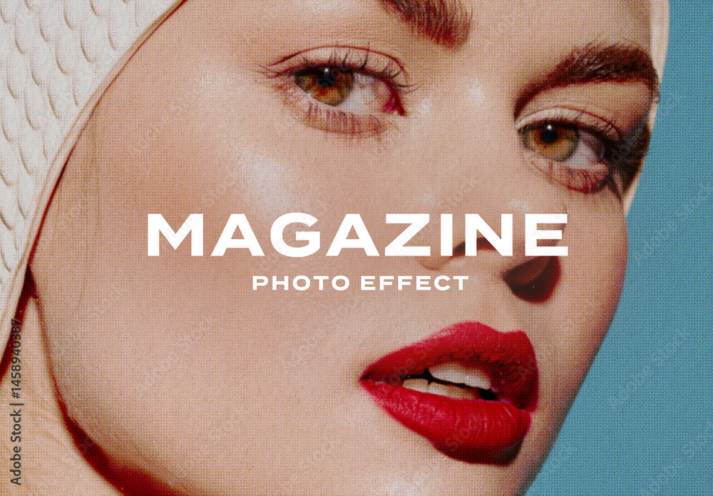 Magazine Retro Halftone Photo Effect Paper Texture Template Mockup ...