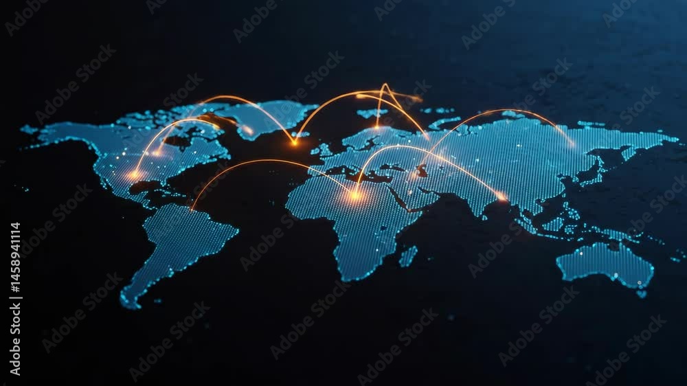 World Map Showing Global Connections Animation