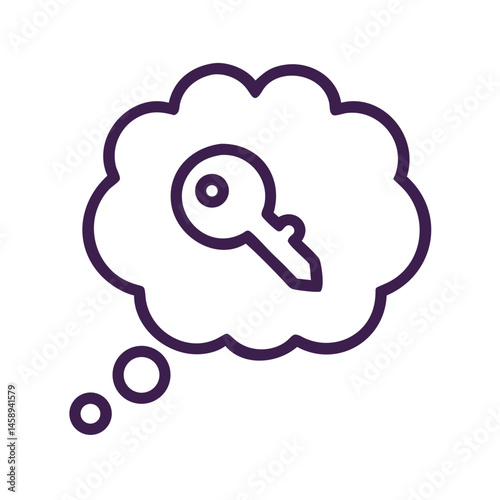 Thought Bubble with Key Icon Representing Idea, Insight, and Intellectual Access