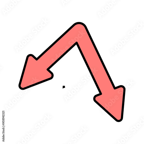 Double Downward Arrow Icon Red Directional Graphic Element