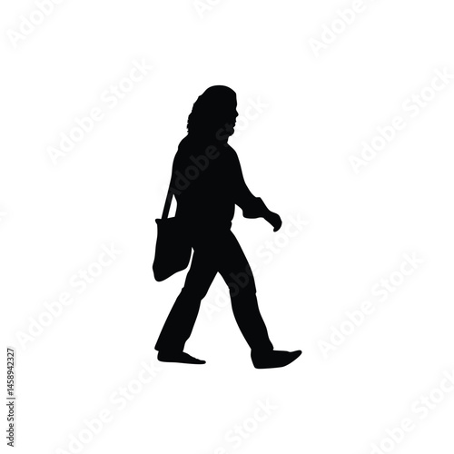 Silhouette of Person Walking with Bag