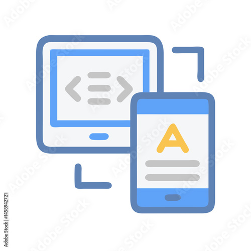 Translation Device Icon Representing Language Conversion and Communication