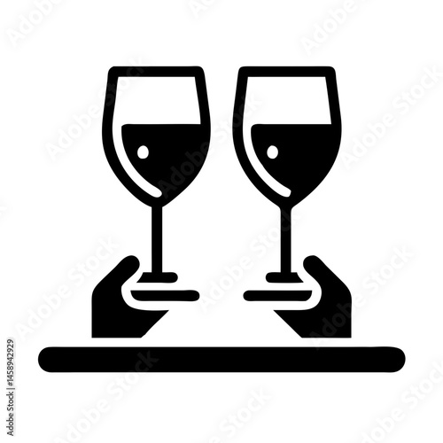Tray with Two Wine Glasses Icon Representing Wine Serving and Hospitality