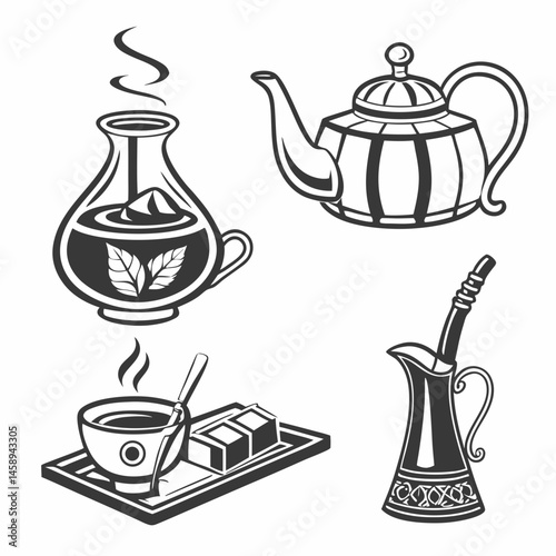 Tea Culture Icons – Traditional and Modern SVG Set for Cafes and Packaging

