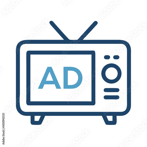 TV with Ad Icon Representing Television Advertising and Commercial Broadcast