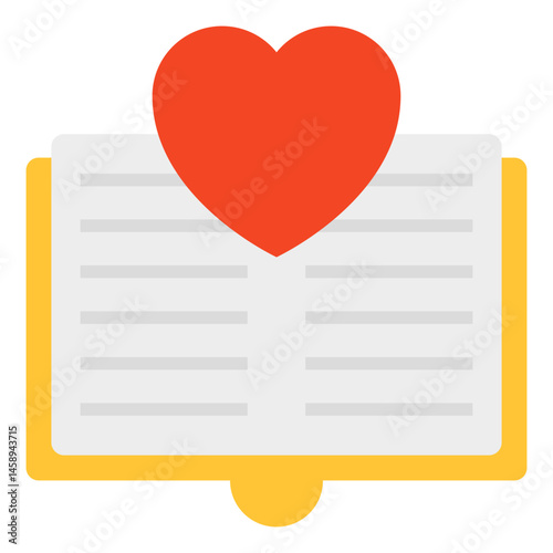 Open Book with Heart Icon Love of Reading, Education, Knowledge, Romance