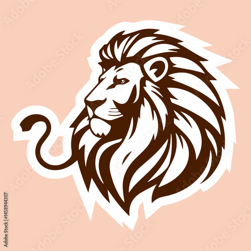 lion sticker logo,lion head plain color background,vector,illustration