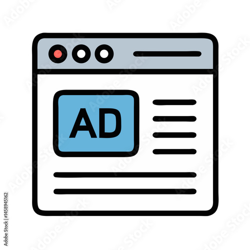 Web Browser with Ad Icon Representing Online Advertising and Digital Promotions