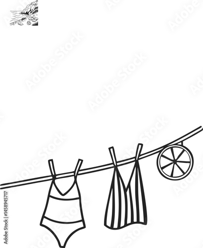 Baby clothes and socks hanging on a clothesline dry under the clean sky