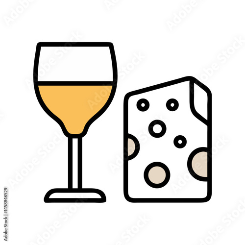 Wine Glass with Cheese Icon Representing Wine Pairing and Gourmet Experience