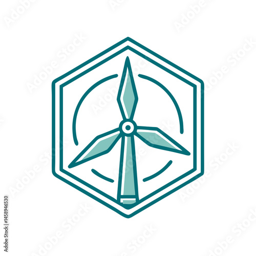 Minimalist Wind Turbine Icon Inside Hexagon Design  