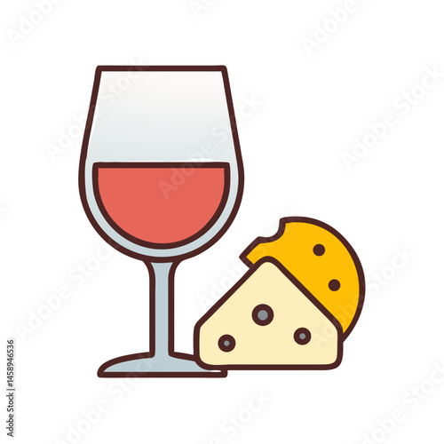 Wine Glass with Cheese Icon Representing Wine Pairing and Gourmet Experience