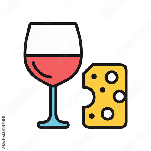 Wine Glass with Cheese Icon Representing Wine Pairing and Gourmet Experience