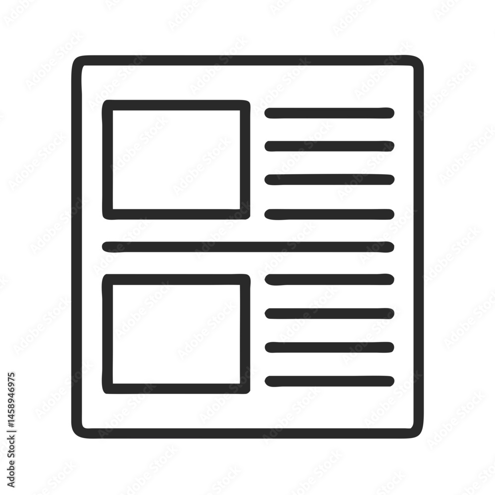 Wireframe Book Page Layout Icon Representing UI/UX Design Structure Wireframe Book Page Layout Icon Representing UI/UX Design Structure