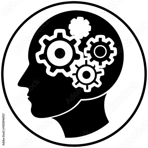 Human Head with Gears Symbolizing Thought and Innovation  