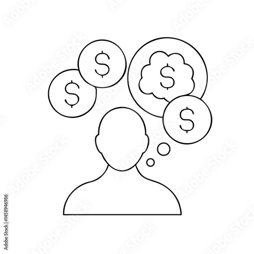 Minimalist human silhouette thinking about money  
