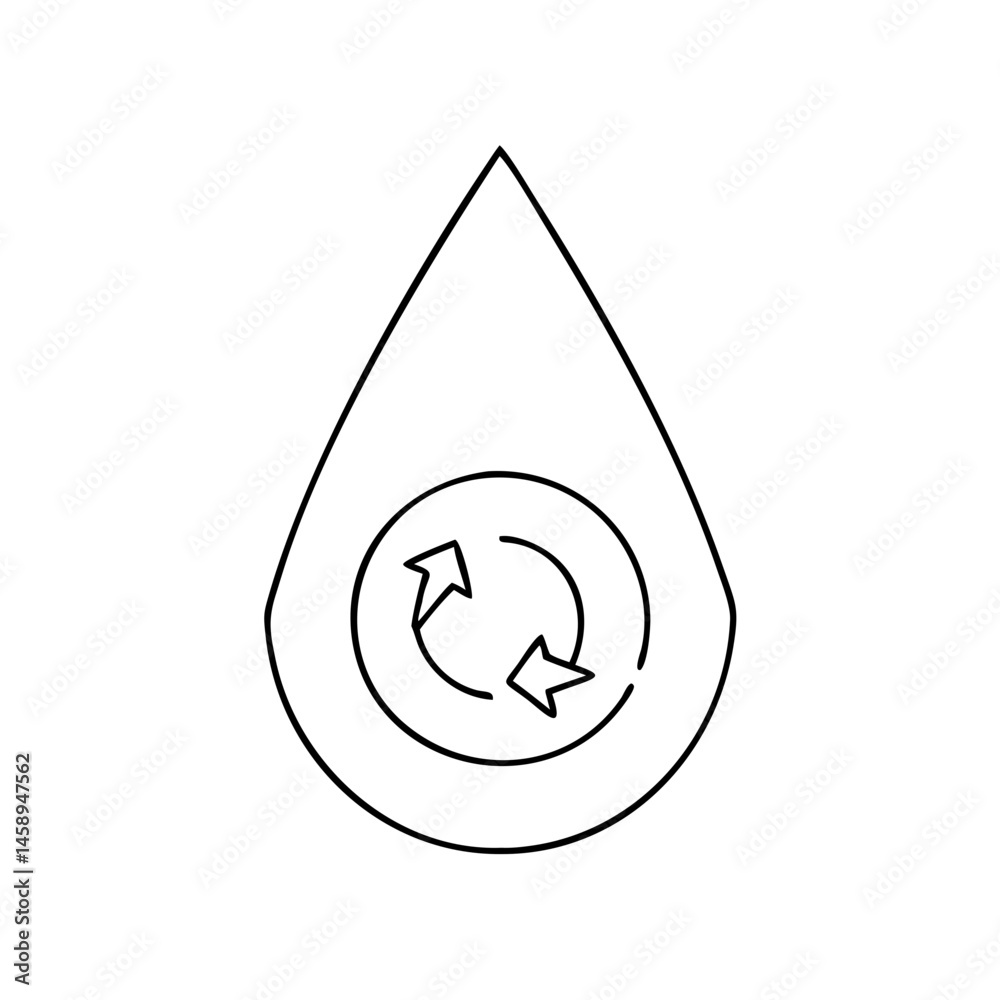 Minimalist icon of a water droplet with a recycling symbol Minimalist icon of a water droplet with a recycling symbol