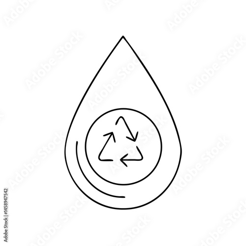 Minimalist icon of a water droplet with a recycling symbol concept of sustainability  