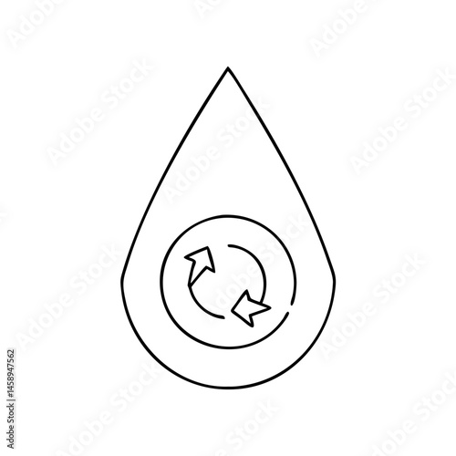 Minimalist icon of a water droplet with a recycling symbol  