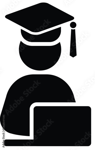 Black 2D vector icon of education used in educational or academic content, perfect for school, e-learning, or teaching-related visuals.