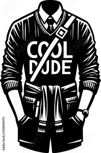 Illustration of a man wearing a cool dude shirt with a tie and a jacket around his waist