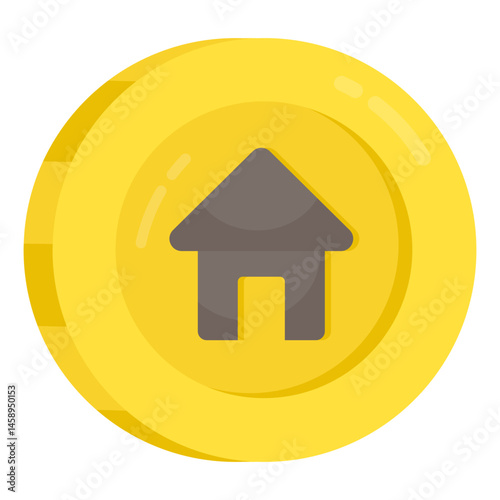 Golden Coin Home Icon Real Estate Investment Finance Symbol