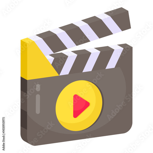 Isometric Film Clapperboard with Play Button Icon Video Production Start