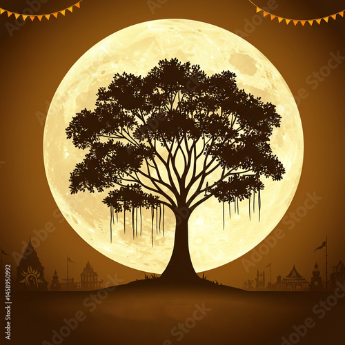 Silhouette Tree Moonlit Nig...