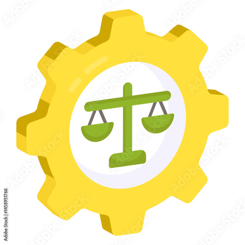 Isometric Gear Justice Scales Icon Legal System Fairness Equality Balance