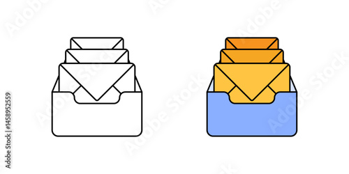 Organized email inbox icon with neatly arranged messages and a checkmark, symbolizing productivity and digital minimalism in outline and color styles.