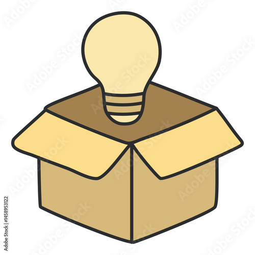 Creative Idea Lightbulb Emerging from Open Cardboard Box Illustration