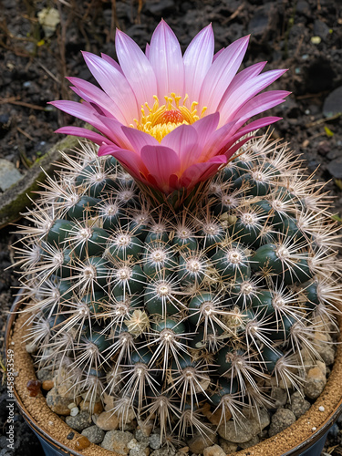 Gymnocalycium ,Gymnocalycium mihanovichii or gymnocalycium mihanovichii variegated with flower or cactus flower photo