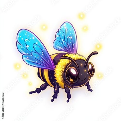 Radiant Bumblebee: A charming and delightful bumblebee illustration, buzzing with life, wings shimmering with radiant colors, showcasing its unique character and charm.