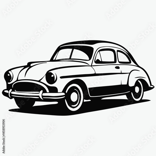 Classic monochrome vehicle shows a vintage car design with bold line art style