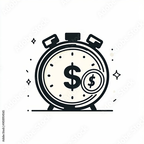 Time is Money: A striking monochromatic illustration portrays a stopwatch, artfully integrated with a dollar sign, symbolizing the value of time in financial contexts.