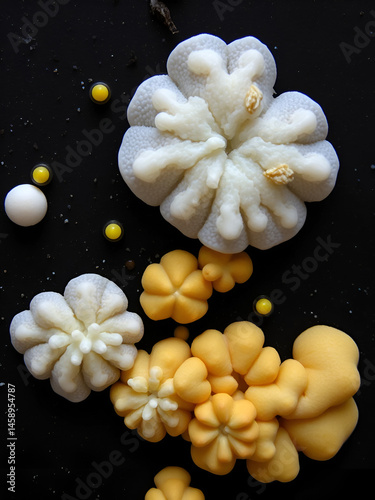 Plasmodial slime molds on black background.
