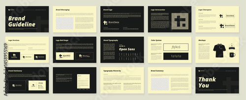 Brand Guideline Presentation template. Brand Strategy Guideline Layout. Complete Brand Identity Guidelines, Professional Logo Presentation, Modern Brand Guidelines Template