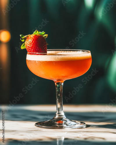 Refreshing strawberry daiquiri cocktail with vibrant garnish and light reflections