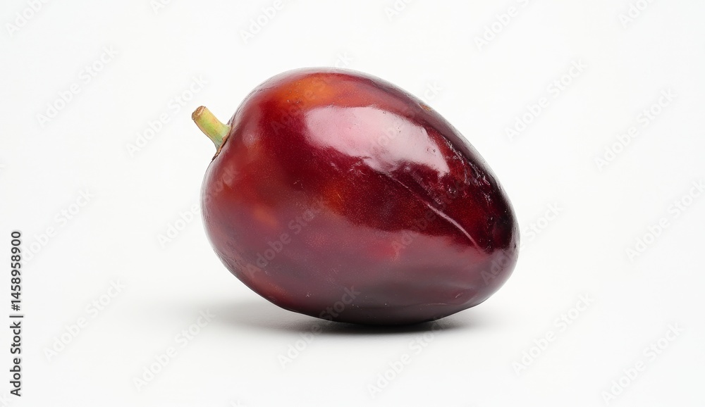 Single, dark-red plum, glossy skin, oval shape, studio shot Single, dark-red plum, glossy skin, oval shape, studio shot