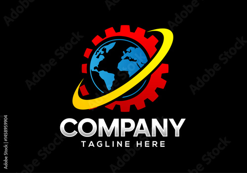 Gear globe logo icon design vector art