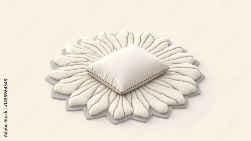 Minimalist design. Decorative cushion. Top view. 3D render. Monochrome palette. Modern style. Calm mood. Interior accessory. Comfortable texture. Soft fabric. Cozy home. Relaxation element. Meditatio Minimalist design. Decorative cushion. Top view. 3D render. Monochrome palette. Modern style. Calm mood. Interior accessory. Comfortable texture. Soft fabric. Cozy home. Relaxation element. Meditatio