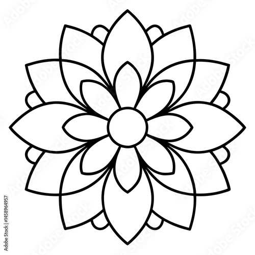 Elegant Cosmic Blossom Mandala Line Illustration