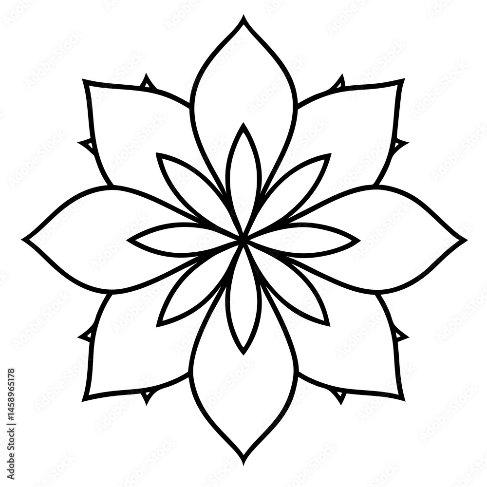 Obraz premium Elegant Cosmic Blossom Mandala Line Illustration