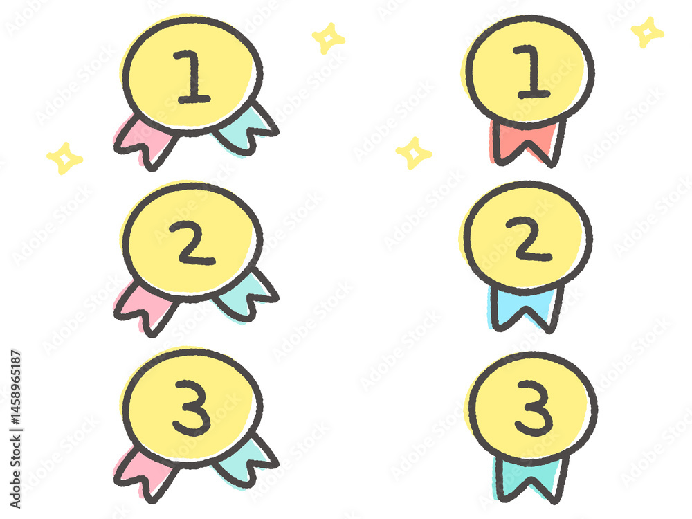 手描きのかわいいランキングセット・メダル・エンブレム 手描きのかわいいランキングセット・メダル・エンブレム