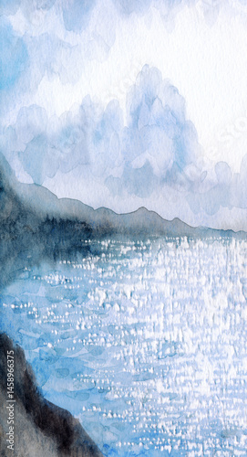 The sky over the sea. Watercolor landscape
