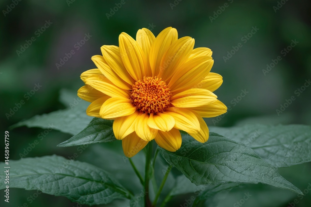 Fototapeta premium Yellow Flower with Green Leaves