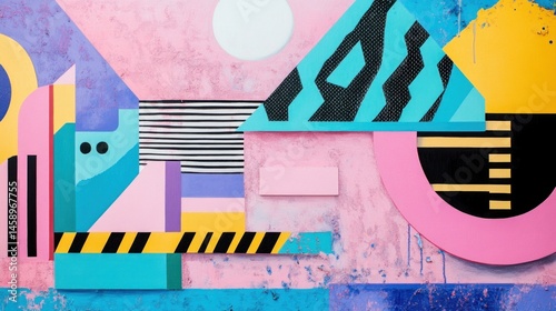 A Memphis-inspired abstract artwork with pastel pink, electric blue, and funky geometric patterns --ar 16:9 --v 6.1 Job ID: 51fe232f-4673-4b21-b51e-b9ccb971073b