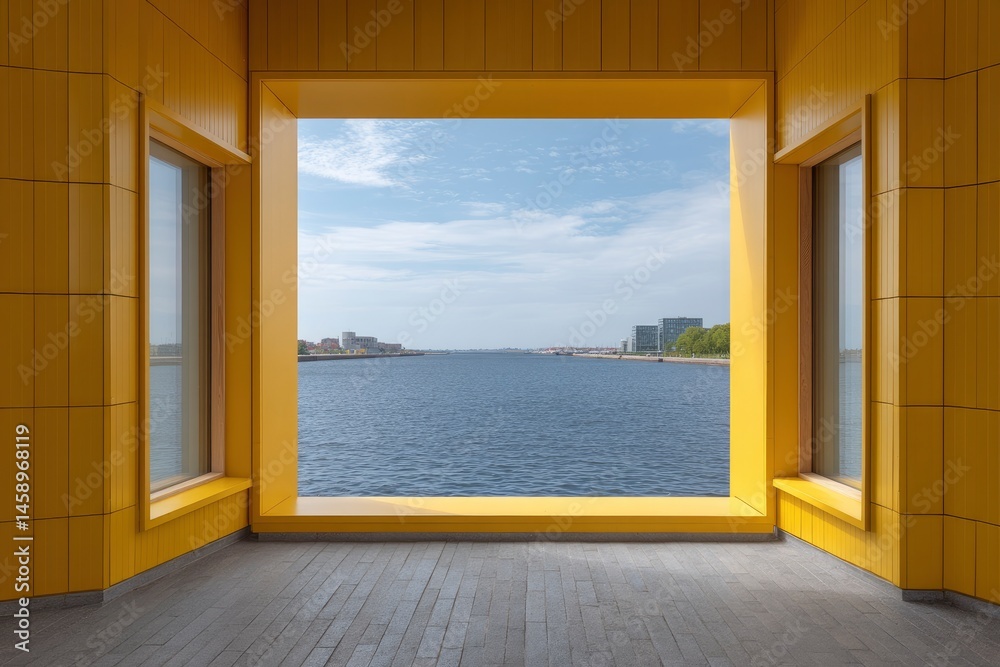 Fototapeta premium View of Water From a Yellow Room with Window
