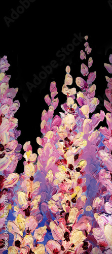 Oil painting. Bright wisteria flowers